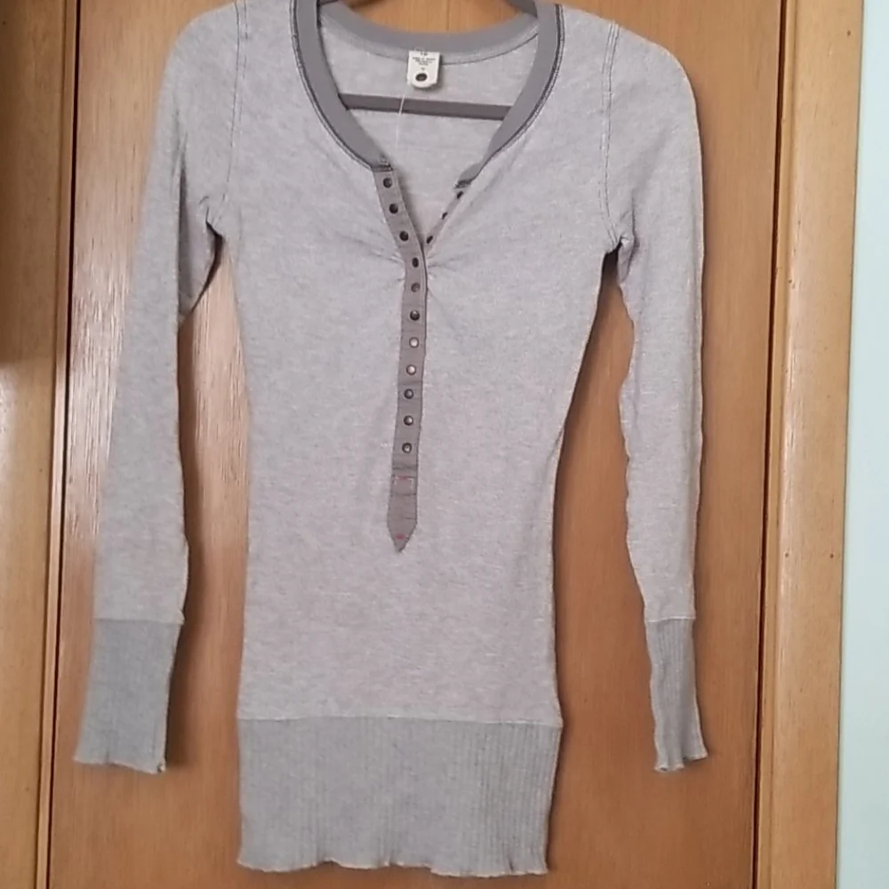 Free People Gray Snap Front Henley Top Shirt small